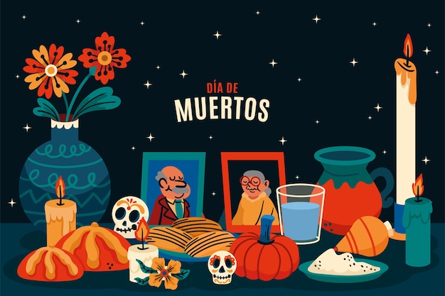 Vector gratuito fondo dibujado a mano para la celebración del dia de muertos