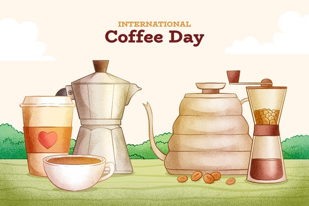 Fondo dibujado a mano para la celebración del Día Mundial del Café