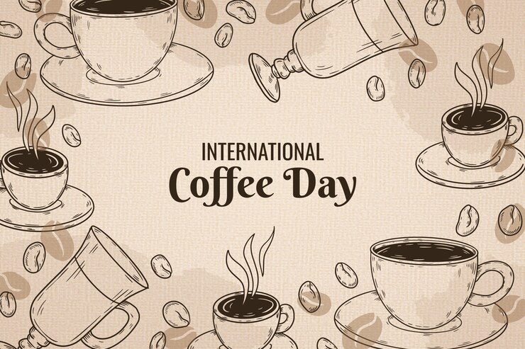 Vector gratuito fondo dibujado a mano para la celebración del día mundial del café