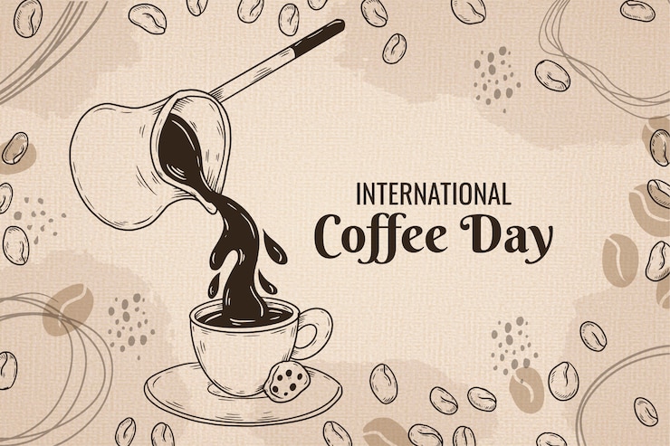 Vector gratuito fondo dibujado a mano para la celebración del día mundial del café