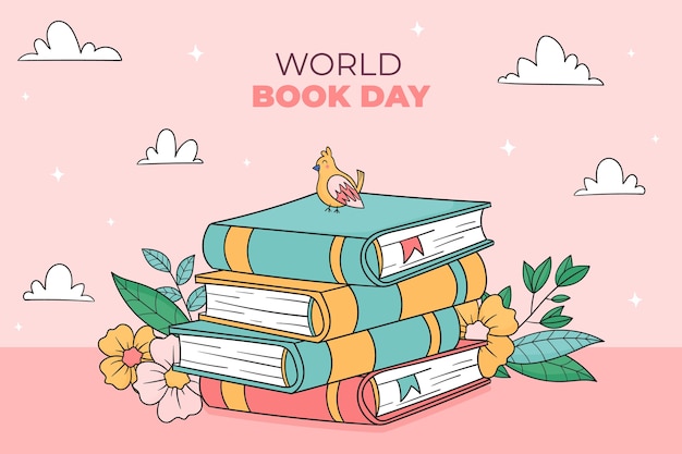 Vector gratuito fondo dibujado a mano para la celebración del día mundial del libro