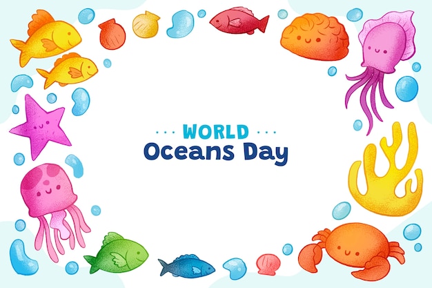 Fondo dibujado a mano para la celebración del día mundial de los océanos