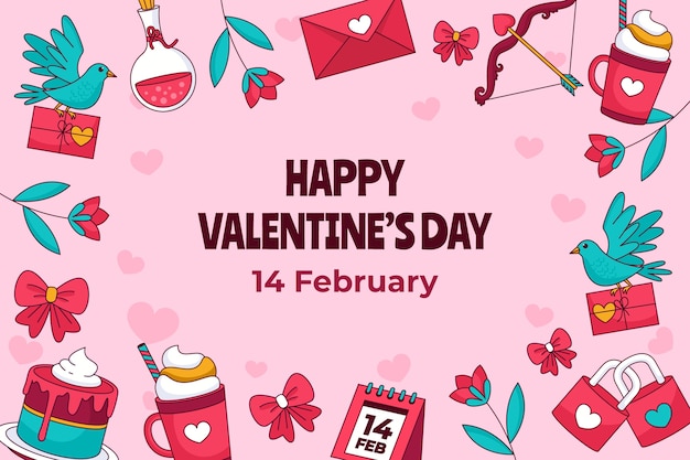 Vector gratuito fondo dibujado a mano para la celebración del día de san valentín