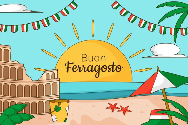 Fondo dibujado a mano para celebración de ferragosto