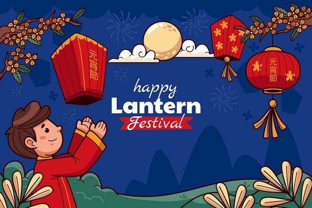 Fondo dibujado a mano para la celebración del festival de las linternas