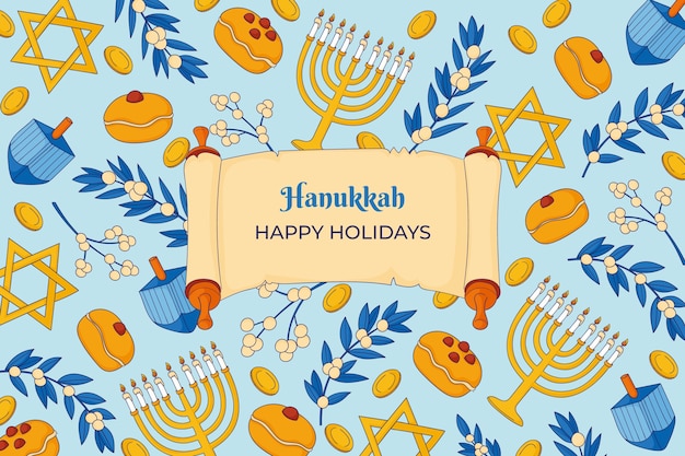 Fondo dibujado a mano para la celebración de hanukkah con menorás