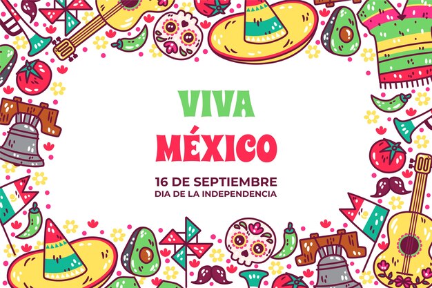 Fondo dibujado a mano para la celebración de la independencia de méxico