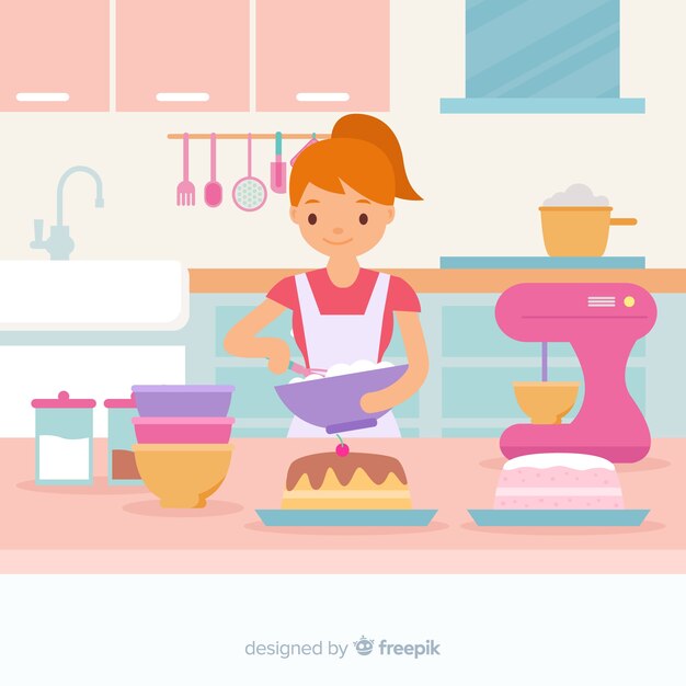 Fondo dibujado a mano chica cocinando 