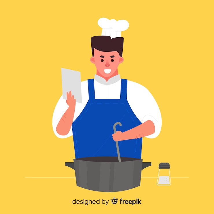 Vector gratuito fondo dibujado a mano chico cocinando