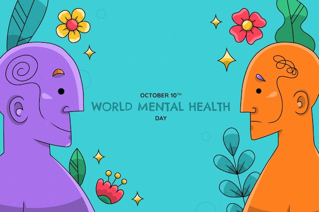 Vector gratuito fondo dibujado a mano para la concientización del día mundial de la salud mental