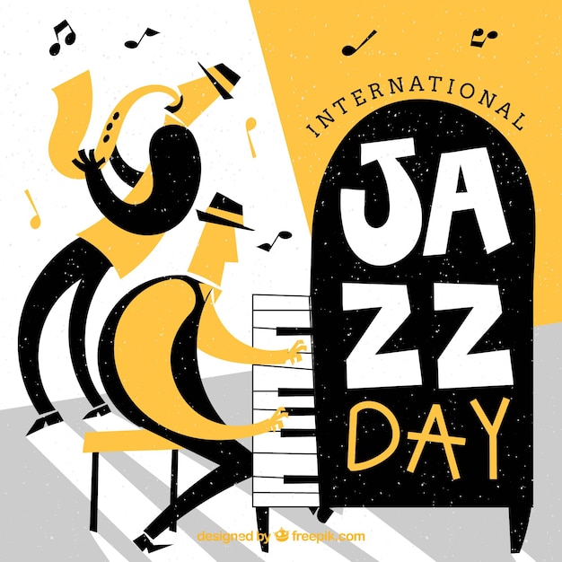 Vector gratuito fondo dibujado a mano del día internacional de jazz
