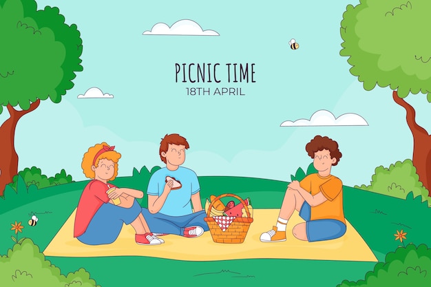 Vector gratuito fondo dibujado a mano para el día internacional del picnic