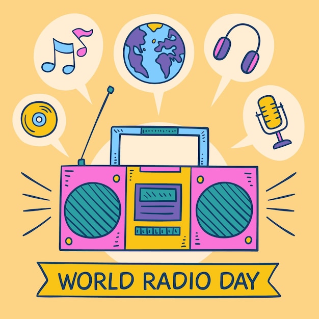 Fondo dibujado a mano día mundial de la radio