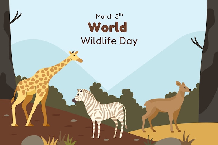 Vector gratuito fondo dibujado a mano para el día mundial de la vida silvestre con flora y fauna