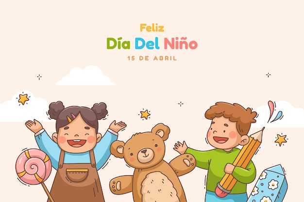 Fondo dibujado a mano de dia del nino