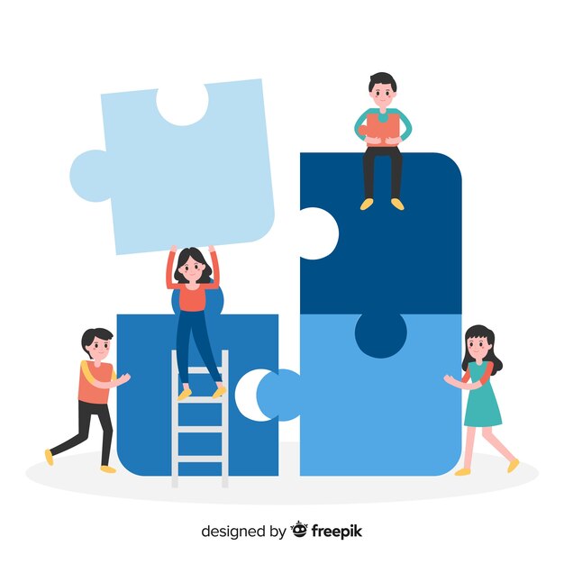 Fondo dibujado a mano equipo haciendo puzzle