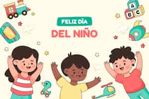 Vector gratuito fondo dibujado a mano en español para la celebración del día de los niños