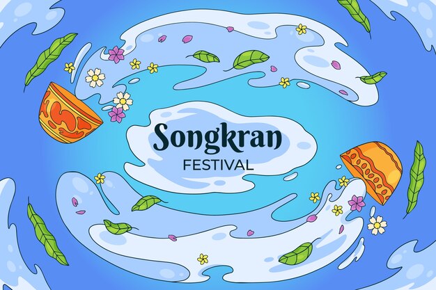 Fondo dibujado a mano para el festival del agua de songkran
