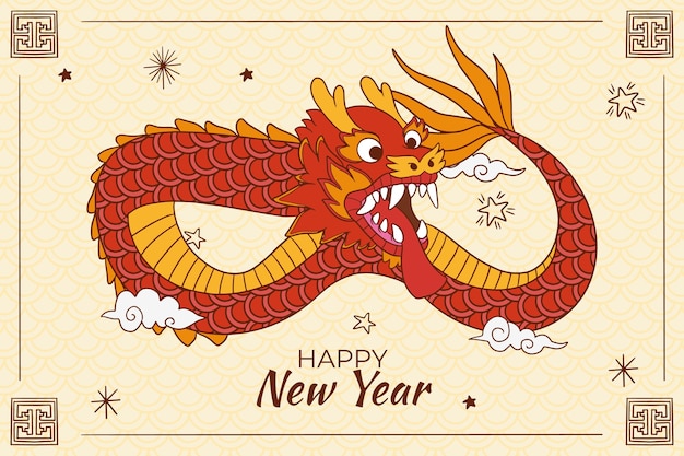 Vector gratuito fondo dibujado a mano para el festival del año nuevo chino