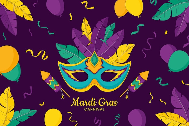 Vector gratuito fondo dibujado a mano para el festival de mardi gras