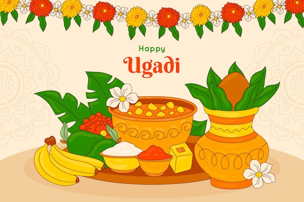 Fondo dibujado a mano para el festival ugadi