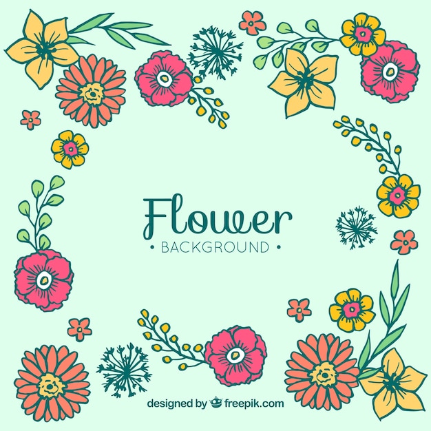 Vector gratuito fondo dibujado a mano con flores adorables