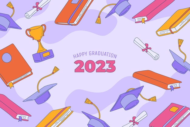 Vector gratuito fondo dibujado a mano para la graduación de la clase 2023