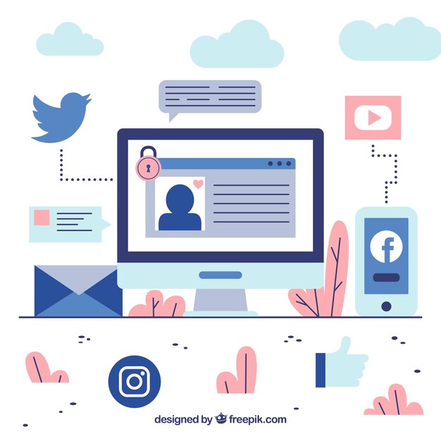 Fondo dibujado a mano con iconos de redes sociales