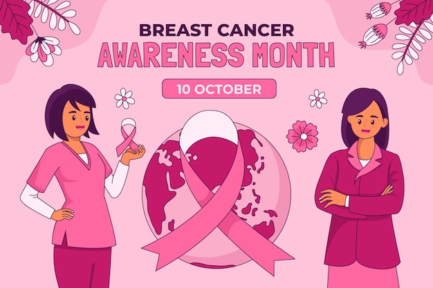 Vector gratuito fondo dibujado a mano para el mes de concienciación sobre el cáncer de mama