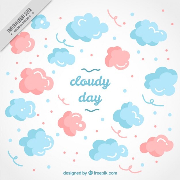 Fondo dibujado a mano de nubes rosas y azules