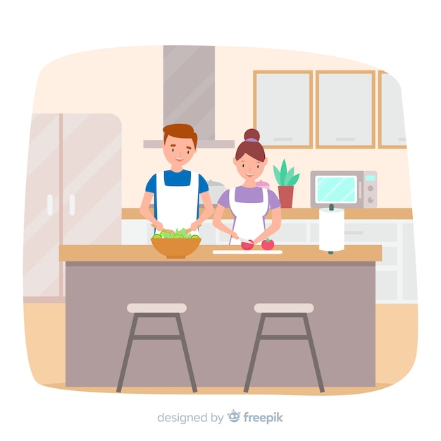 Vector gratuito fondo dibujado a mano pareja cocinando