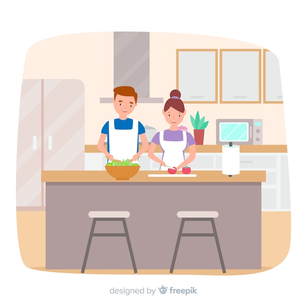 Fondo dibujado a mano pareja cocinando 