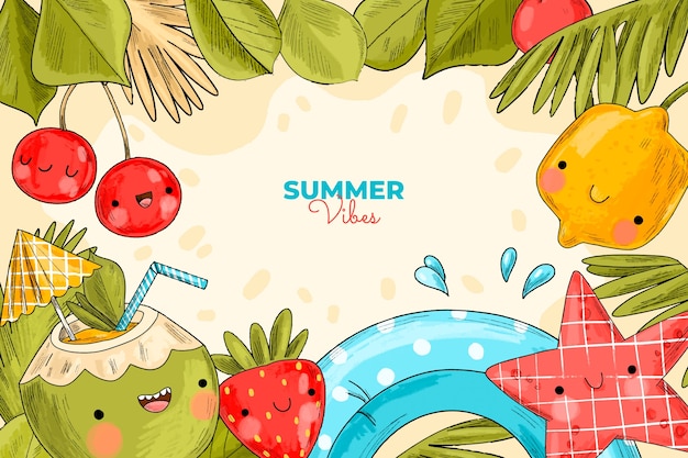 Vector gratuito fondo dibujado a mano para la temporada de verano