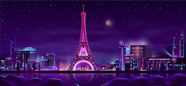 Vector gratuito fondo de dibujos animados de calles de la noche de parís