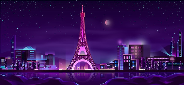 Fondo de dibujos animados de calles de la noche de París