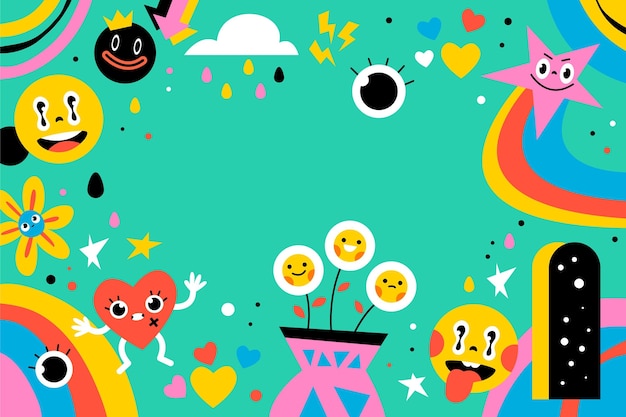 Fondo de dibujos animados coloridos de moda dibujados a mano