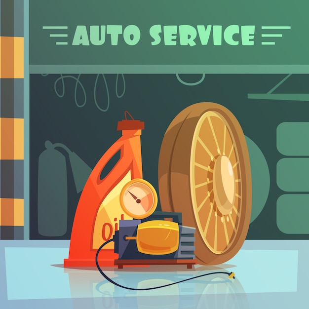 Fondo de dibujos animados de equipos de auto servicio