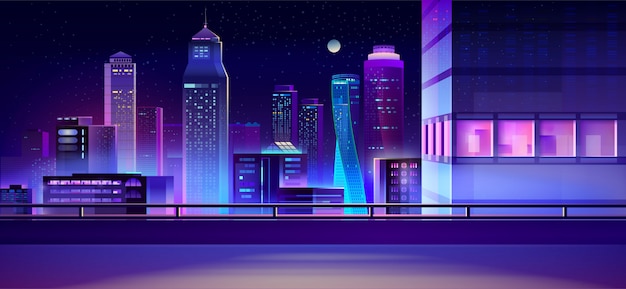 Fondo de dibujos animados de horizonte de la noche de la ciudad