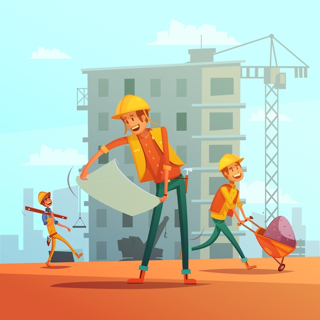 Vector gratuito fondo de dibujos animados de la industria de la construcción y construcción