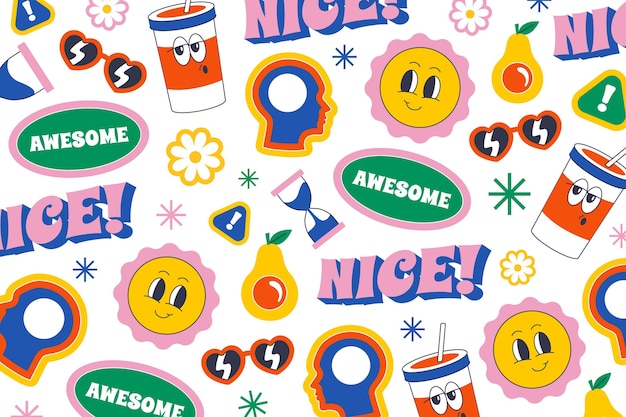 Fondo de dibujos animados de moda plana dibujada a mano