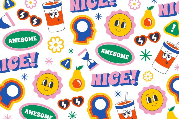 Fondo de dibujos animados de moda plana dibujada a mano