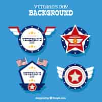 Vector gratuito fondo con diferentes insignias para el día de los veteranos