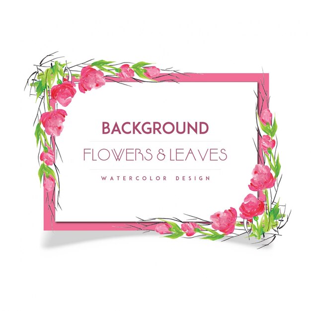 Fondo de diseño de acuarela de flores y hojas rosa dibujado a mano