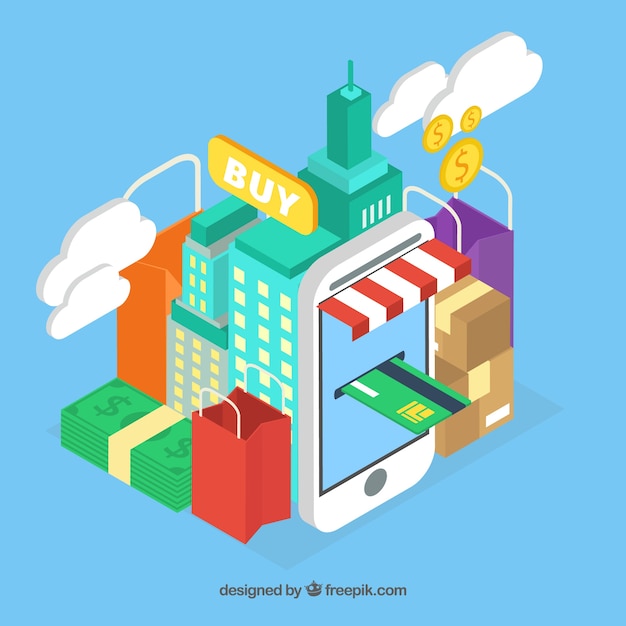 Fondo con diseño de comercio electrónico