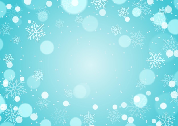 Fondo de diseño de copos de nieve y luces bokeh de navidad