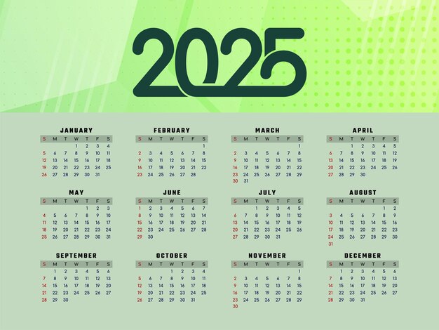 Fondo de diseño del diseño del calendario anual para el nuevo año 2025