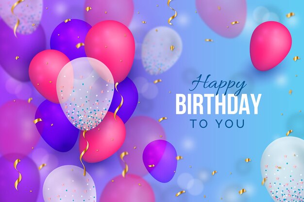 Fondo de diseño de feliz cumpleaños con globos realistas