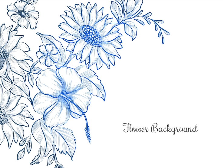 Vector gratuito fondo de diseño de flores dibujadas a mano de color azul