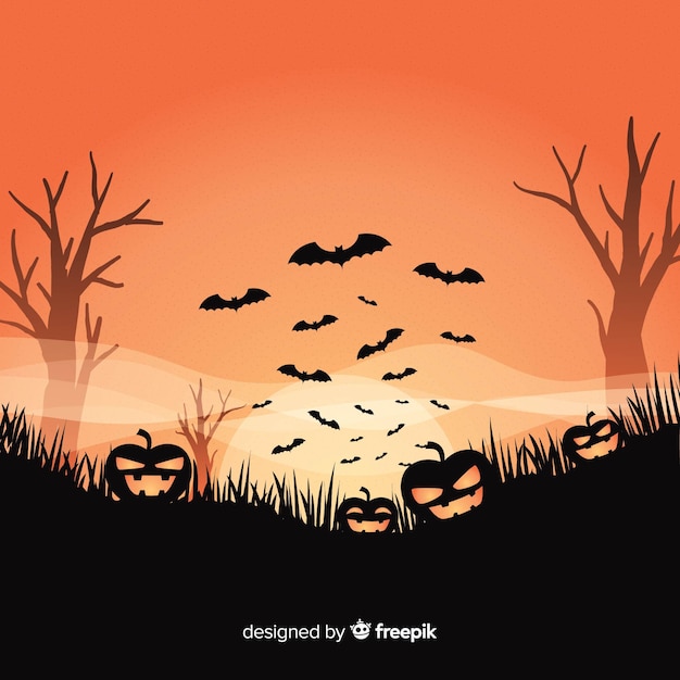 Fondo con diseño de halloween con calabazas escalofriantes