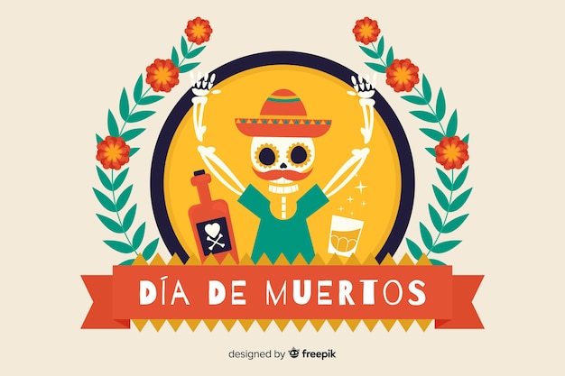 Vector gratuito fondo de diseño plano dia de muertos